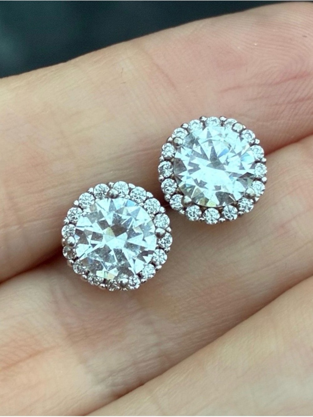 Vintage Helen Andrews Sterling Silver CZ Halo Stud Earrings